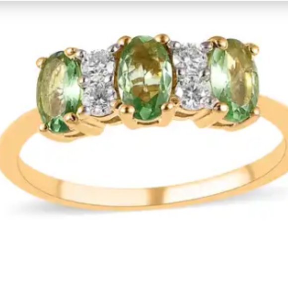 Premium Tsavorite Garnet/Moissanite 3 Stone Ring - Picture 1 of 3